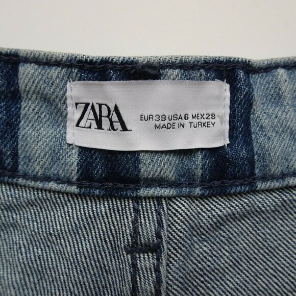 Zara Women's Striped Denim Jean Shorts High Rise Hi-Waist Blue Modern Chic NWT 6 - Picture 13 of 14